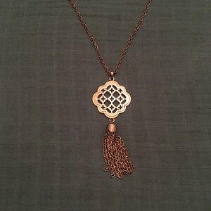 Bronze Tone Pendant Tassel Sweater Necklace